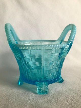 Antique Eapg Northwood Blue Opalescent Bushel Handled Basket Old Art Glass