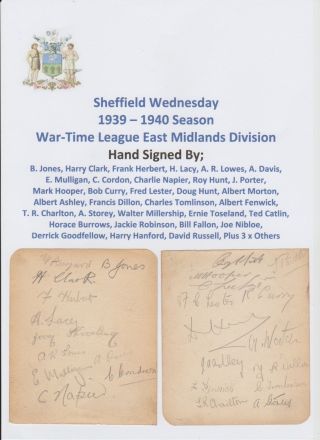Sheffield Wednesday 1939 - 1940 Rare Hand Signed 2 X Book Pages 35 X Sigs