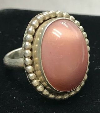 Handmade Vintage Pink Gemstone Oval Ring Sterling Silver Women’s Southwestern