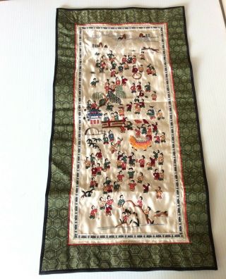 Fine Old Chinese Silk Embroidery Textile Tapestry Panel Hundred People Figures 2