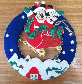 Disney Rare Mickey And Minnie " Happy Holiday " Wreath - 14 " H X 13 " W