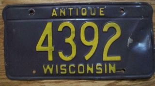 Single Wisconsin License Plate - 4392 - Antique