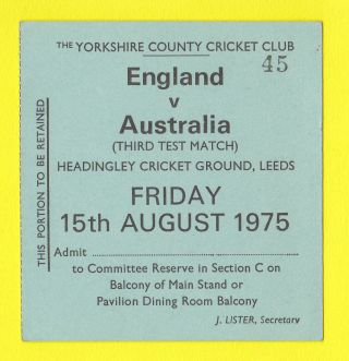 Rare Cricket Ticket - England V Australia - Headingley - 15th August 1975