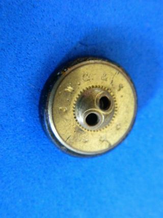 Antique Vtg Black & BLUE Glass Button WHISTLE w Brass Back BkMk Unusual Design 3