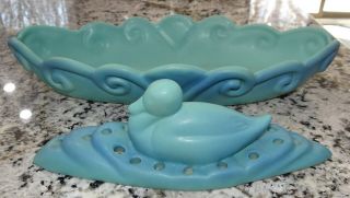 Van Briggle Blue Duck Pond Art Pottery Console Bowl Set Rare Flower Frog