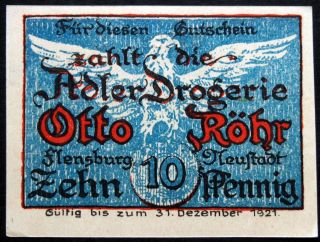 Flensburg " Adler - Drogerie Otto Rühr " Rare Complete Set Of One German Notgeld