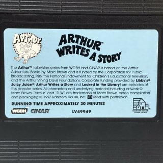 Arthur Writes A Story Video Tape NEARLY Aardvark MARC BROWN 1997 CINAR Rare 2