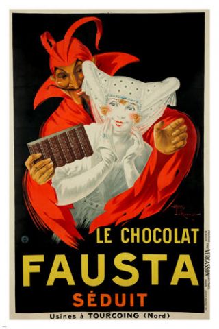 Fausta Le Chocolate Vintage Ad Poster 20s - 30s French Style 24x36 Dramatic