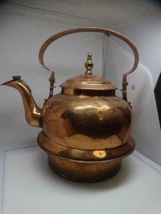 Antique Solid Copper Dated 1878 Tea Kitchen Kettle Hinged Spout Tin Lined