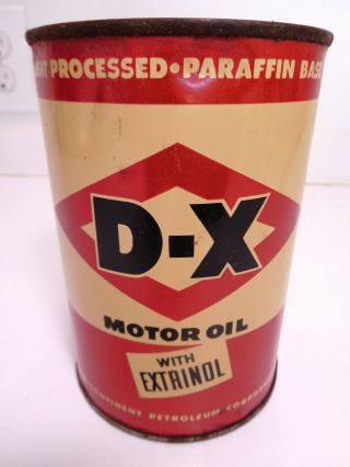 Rare Vintage Full D - X Motor Oil With Extrinol Metal Oil Can