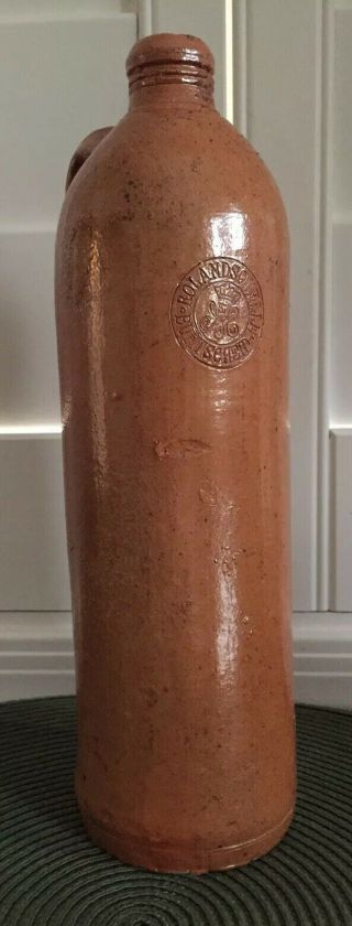 Antique Stoneware Pottery Liquor Bottle Jug German Rolandsquelle - Burtscheid 1793