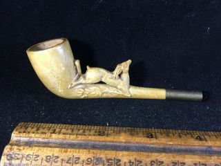 Antique German Meerschaum Pipe With Carved Dear