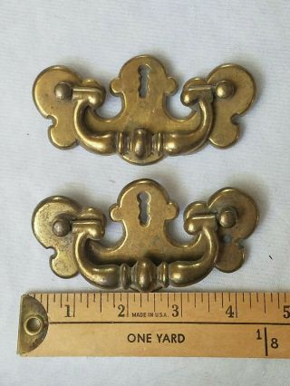 2 Brass Chippendale Drop Bail Drawer Handle Pulls With Keyholes
