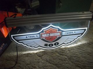 Rare Harley Davidson 100th Anniversary Lighted Dealer Plexiglass Window Sign