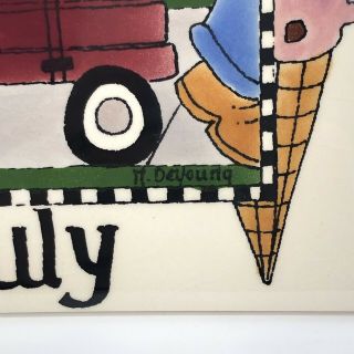 H & R Johnson Ceramic 6 Inch Calendar Tile July Month Signed Nancy DeYoung 2