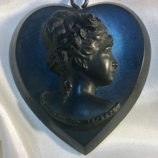 Antique Vintage Carved Heart Bakelite Cameo Deep Pendant 2 " By 2 1/4 "