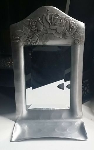 Rare Wendell August Forge Handmade Mirror W Shelf Roses 10 " X 6 " Beveled Glass
