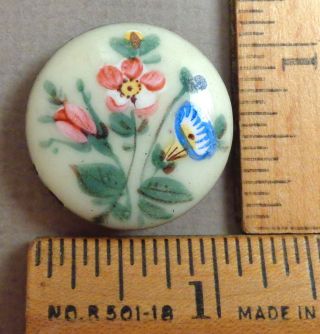 Antique French Style Enamel Button 68,  1800s 1 - Piece Brass,  Flower Design