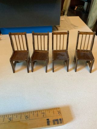Miniature Wood Doll House Furniture Vintage Set Of Four Wooden Chairs