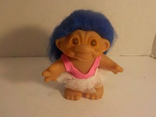 Vintage 1986 Thomas Dam Norfin Troll Doll 5 " Ballerina Tutu Blue Hair