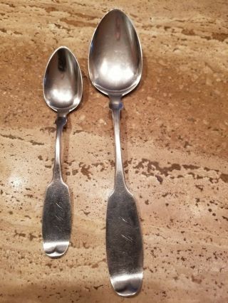 J.  H.  Potts American Coin Silver Large Serving Spoon & Matching Teaspoon