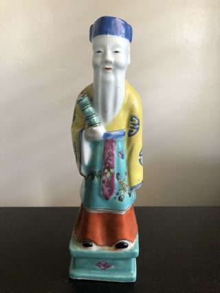 Fine Old Chinese Republic Porcelain Famille Rose Figure Statue God Deity Signed