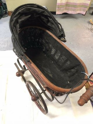 Antique Baby Doll Stroller Vintage Wooden Carriage Buggy.