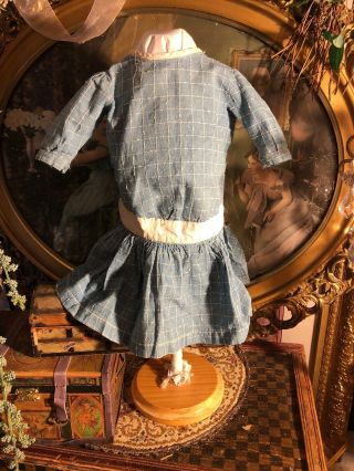 Great Antique Cotton Blue & White Check Child Doll Dress
