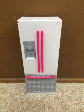 2014 Barbie Doll Fridge Fun Refrigerator White Pink Gray Kitchen Furniture Rare