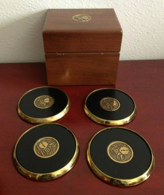 Rare Vintage Pba Tour Gold Tone Black Coasters W/wooden Box
