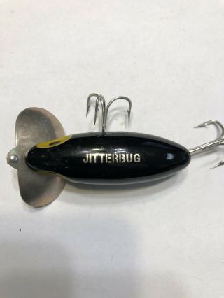 Vintage Fred Arbogast Jitterbug Black 3” Topwater Fishing Lure W/rattle