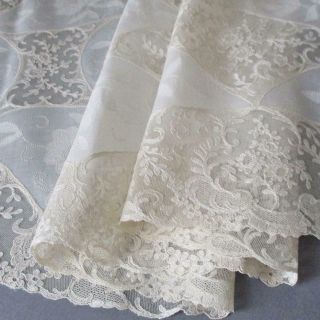 Fine Vintage Creamy French Alencon Lace,  Embroidered Roses Runner 42 " X15 "