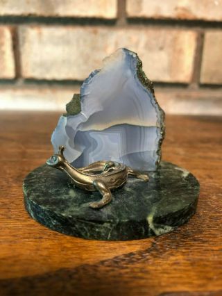 Rare Russian Bronze Crowned Lizard Serpentine Marble Geode Malachite Paperweight