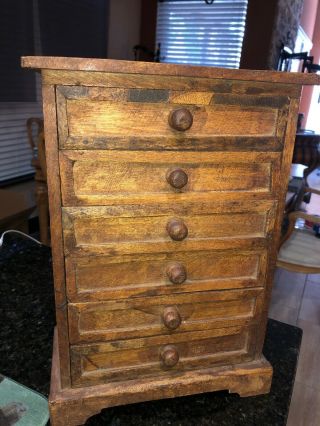 Antique Hand Made Wooden 6 Drawer Dresser/ Chest 14 " Tall