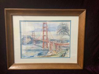 Vintage Watercolor Golden Gate Bridge San Francisco,  Signed