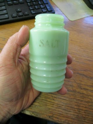 Antique Jadeite Green Depression Glass Ribbed Beehive Salt Shaker