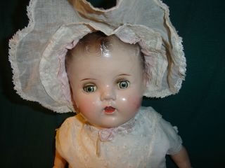 15 " Antique Vintage Composition Cloth Body Baby Mama Doll W/ Orig Hat,  Dress