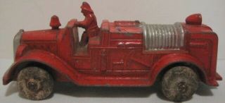 Antique Metal Toy Fire Truck 3 " Tootsietoy White Rubber Wheels 1930s