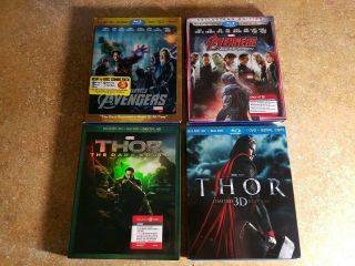 Thor,  Dark World,  Avengers,  Ultron (3d Blu Ray) All With Rare Slipcovers Likenew