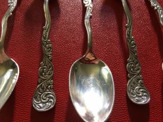 Set 6 Silver - Silverplate ? Demitasse Spoons Unmarked Ornate Baroque Style