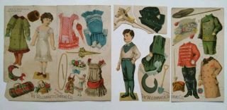 Antique Paper Dolls Lithograph Vintage Trade Card Ephemera Willimantic Thread Co