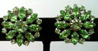 Rare Vintage Estate Signed Austria Rhinestone Flower 7/8 " Clip Earrings G858f
