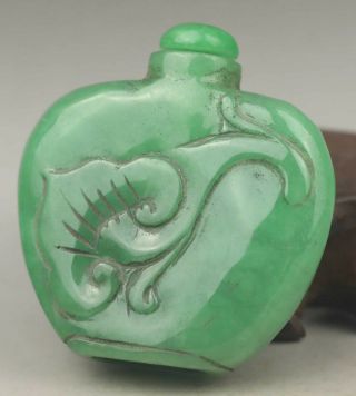 Chinese Old Natural Jade Hand - Carved Statue Flower Snuff Bottle 2.  2 Inch