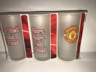 Manchester United Official Set Of 3 Frosted Tumbler Glasses. ,  Rare.  2002.