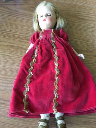 Vintage Madame Alexander Doll Tagged Red Velvet Dress,  Gold Shoes & Barrettes