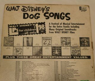 Walt Disney Record DOG SONGS/INCREDIBLE JOURNEY Disneyland DDF - 2,  RARE 2