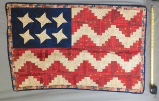 Antique Vtg Quilt Patriotic American Flag Child Crib Cradle Size Six & 13 Star
