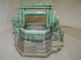 Vintage Rare Mccoy Pottery Wishing Well Planter In Desirable Green / Gray Glaze