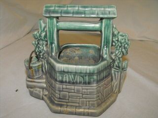Vintage Rare McCoy Pottery Wishing Well Planter in Desirable Green / Gray Glaze 2