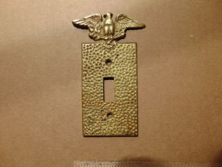 Vintage American Eagle Heavy Hammered Brass Single Light Switch Cover Plate